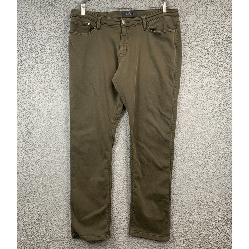 DU/ER Pants Mens 38x34 Olive Green N2X Relaxed Taper Stretch Chino 5 Pocket
